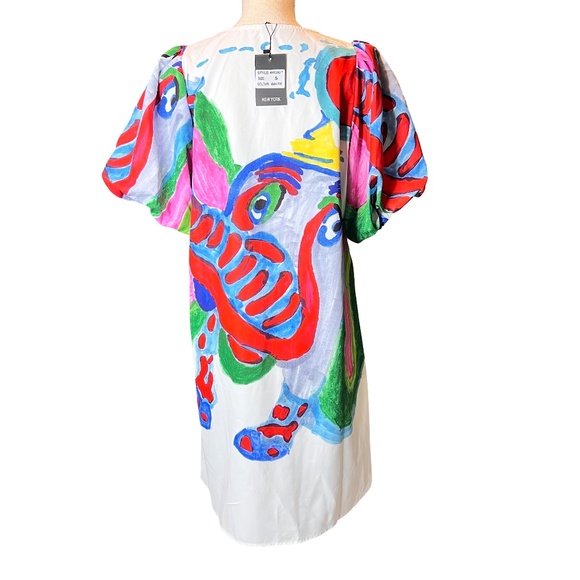 # A188 Nancy Festival chic Elephant Print Puff Sleeve Dress NWT S - Picture 2 of 5